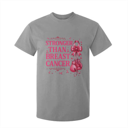 Pink Ribbon Fighter Support T Shirt For Kid Stronger Than Breast Cancer Boxing Gloves