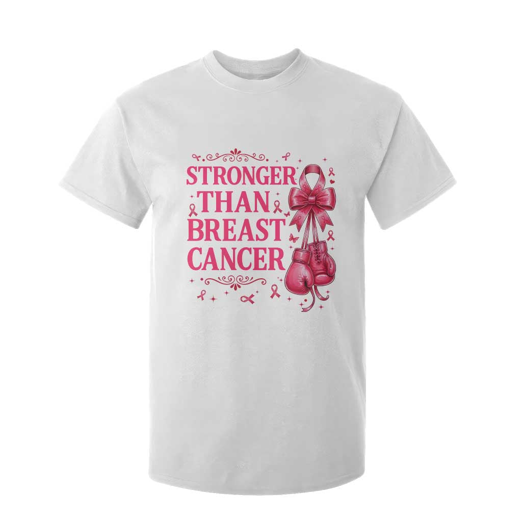 Pink Ribbon Fighter Support T Shirt For Kid Stronger Than Breast Cancer Boxing Gloves