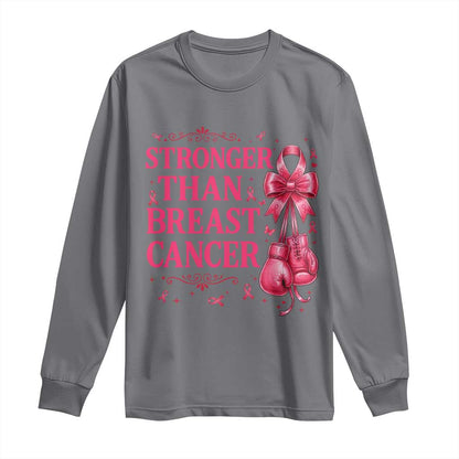 Pink Ribbon Fighter Support Long Sleeve Shirt Stronger Than Breast Cancer Boxing Gloves