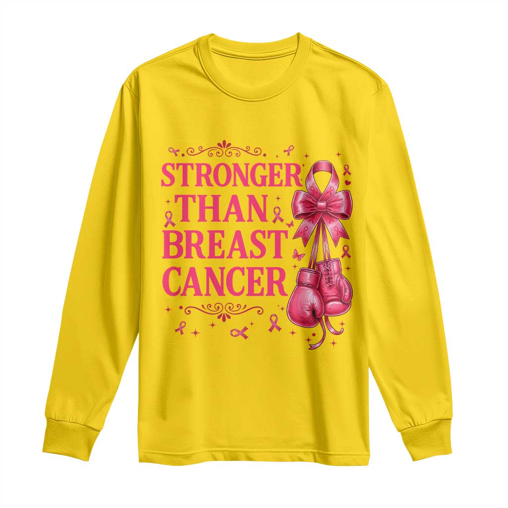 Pink Ribbon Fighter Support Long Sleeve Shirt Stronger Than Breast Cancer Boxing Gloves