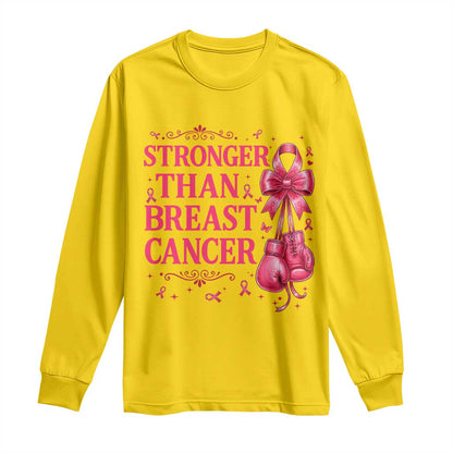 Pink Ribbon Fighter Support Long Sleeve Shirt Stronger Than Breast Cancer Boxing Gloves