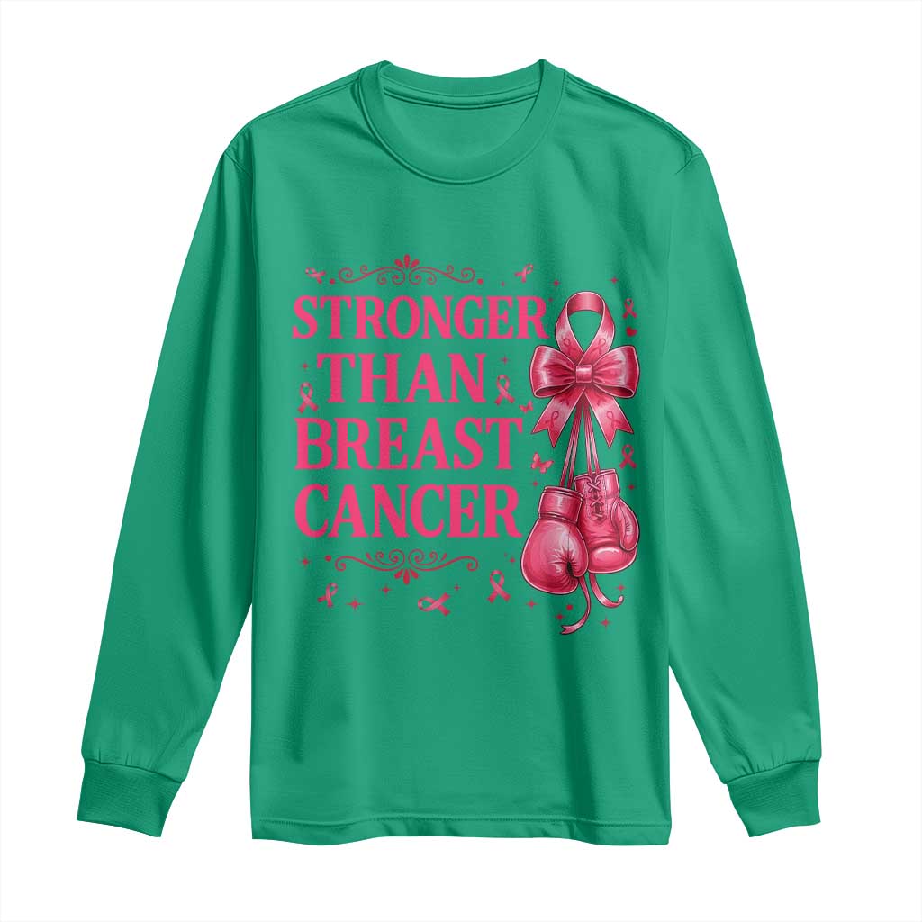 Pink Ribbon Fighter Support Long Sleeve Shirt Stronger Than Breast Cancer Boxing Gloves