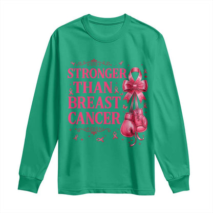 Pink Ribbon Fighter Support Long Sleeve Shirt Stronger Than Breast Cancer Boxing Gloves