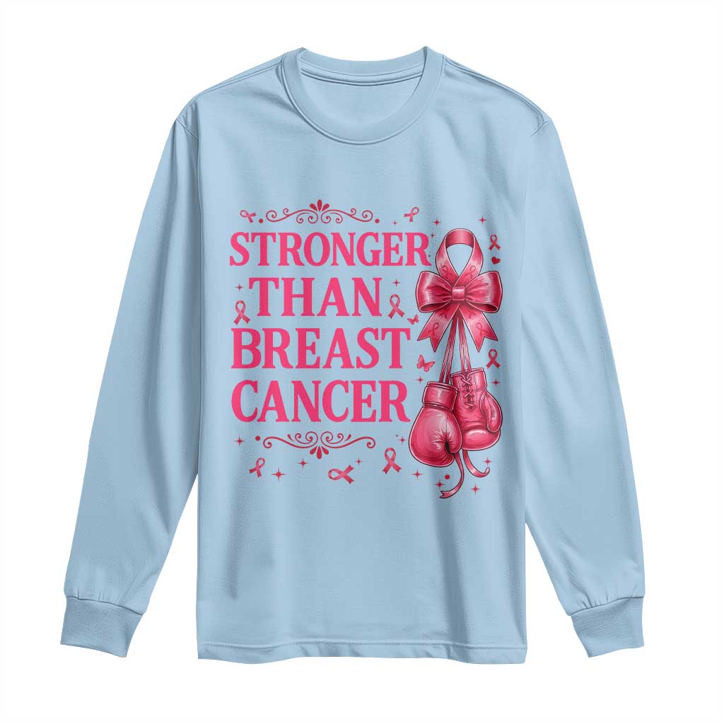 Pink Ribbon Fighter Support Long Sleeve Shirt Stronger Than Breast Cancer Boxing Gloves