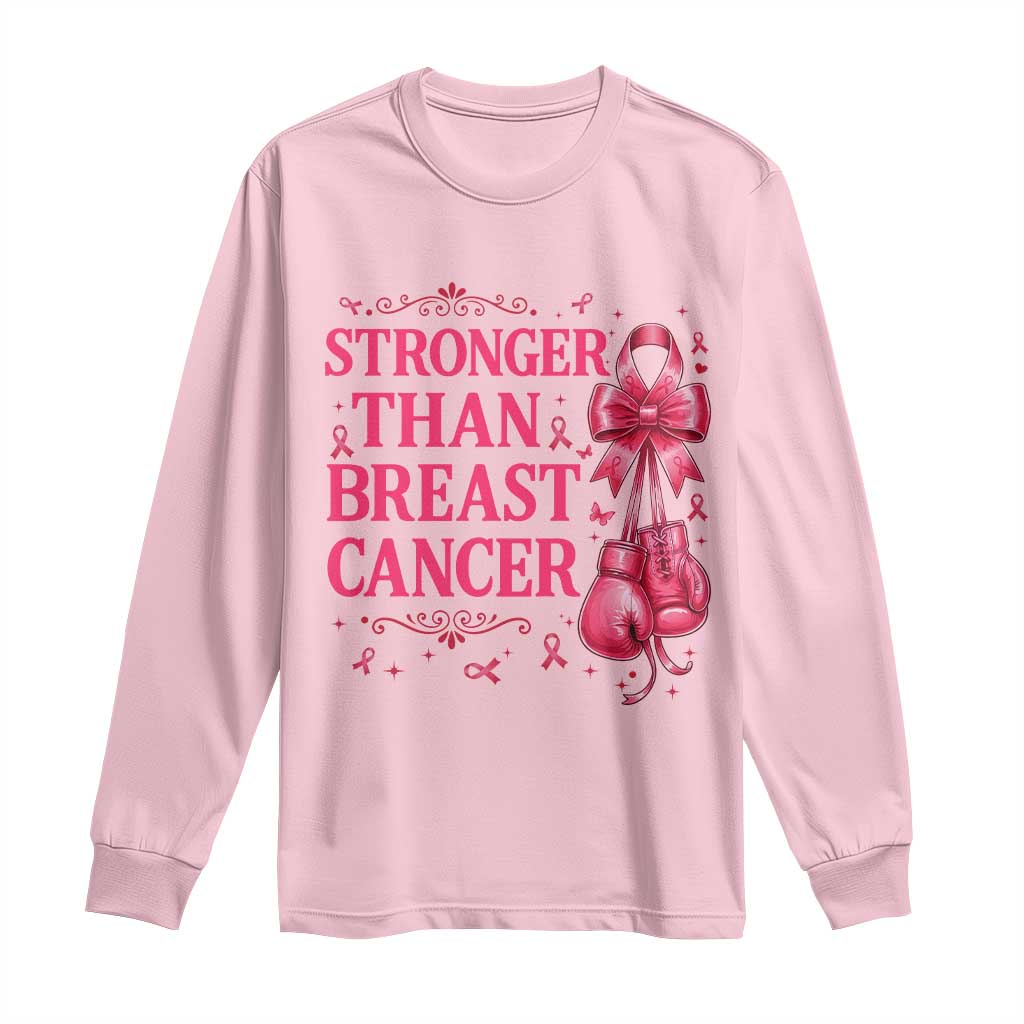 Pink Ribbon Fighter Support Long Sleeve Shirt Stronger Than Breast Cancer Boxing Gloves