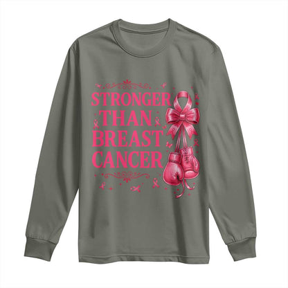 Pink Ribbon Fighter Support Long Sleeve Shirt Stronger Than Breast Cancer Boxing Gloves