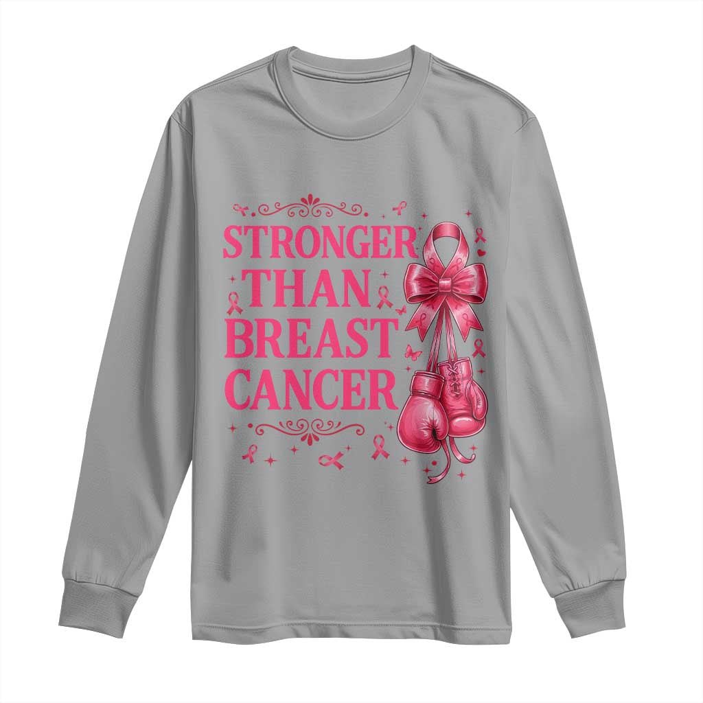 Pink Ribbon Fighter Support Long Sleeve Shirt Stronger Than Breast Cancer Boxing Gloves