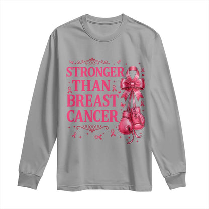 Pink Ribbon Fighter Support Long Sleeve Shirt Stronger Than Breast Cancer Boxing Gloves