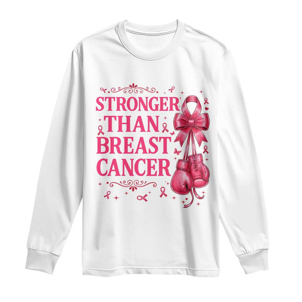 Pink Ribbon Fighter Support Long Sleeve Shirt Stronger Than Breast Cancer Boxing Gloves