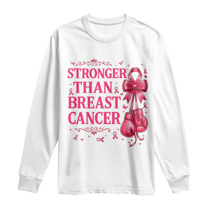 Pink Ribbon Fighter Support Long Sleeve Shirt Stronger Than Breast Cancer Boxing Gloves