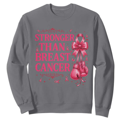 Pink Ribbon Fighter Support Sweatshirt Stronger Than Breast Cancer Boxing Gloves