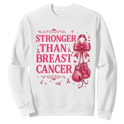 Pink Ribbon Fighter Support Sweatshirt Stronger Than Breast Cancer Boxing Gloves