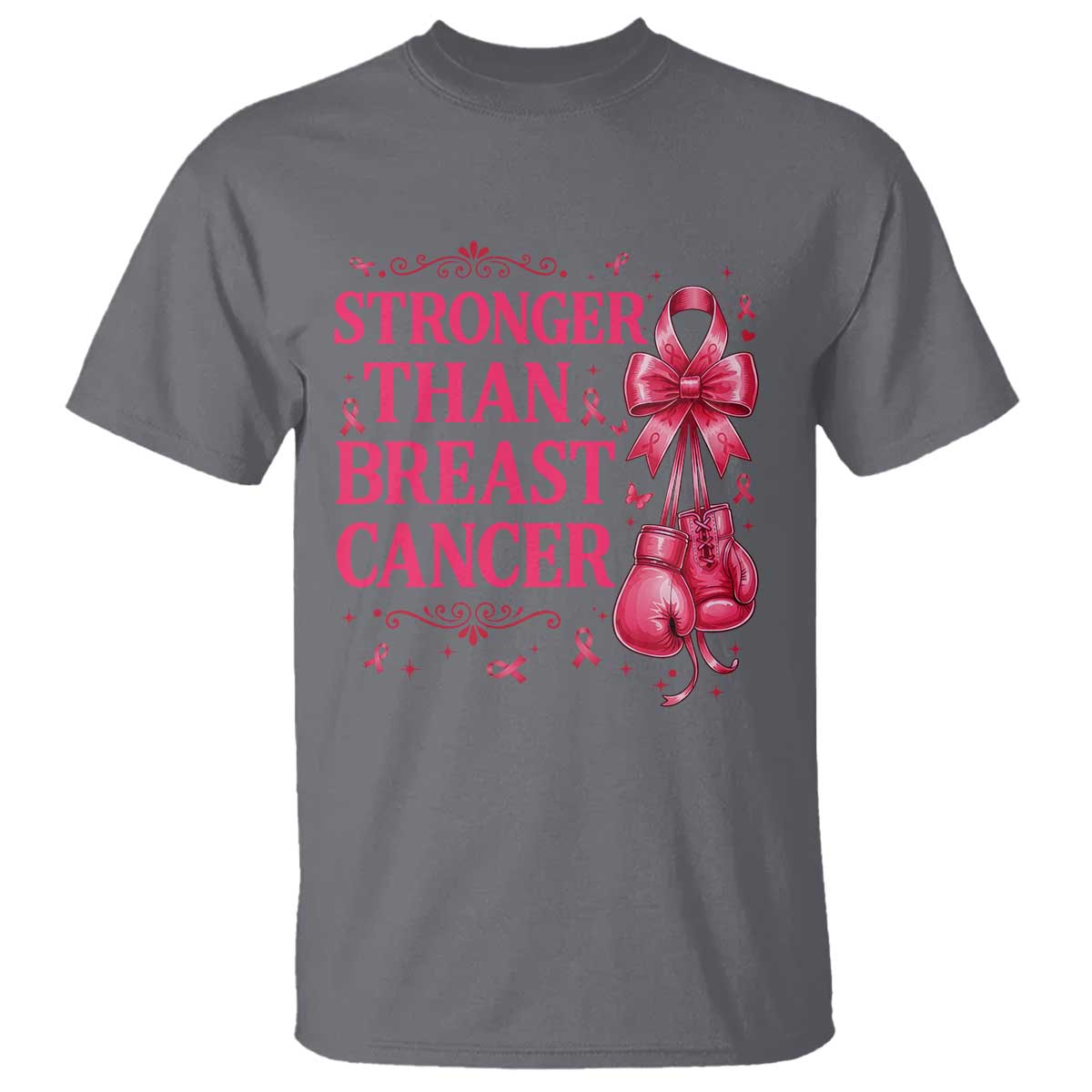 Pink Ribbon Fighter Support T Shirt Stronger Than Breast Cancer Boxing Gloves