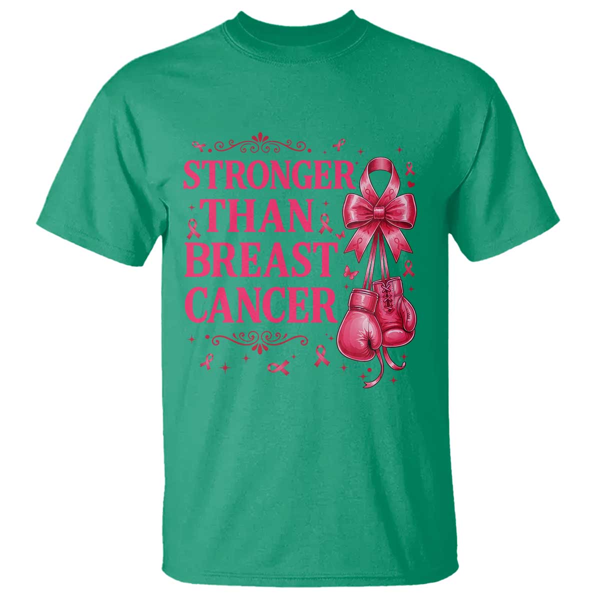 Pink Ribbon Fighter Support T Shirt Stronger Than Breast Cancer Boxing Gloves