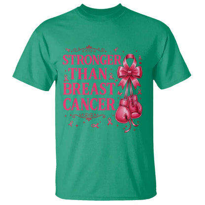 Pink Ribbon Fighter Support T Shirt Stronger Than Breast Cancer Boxing Gloves