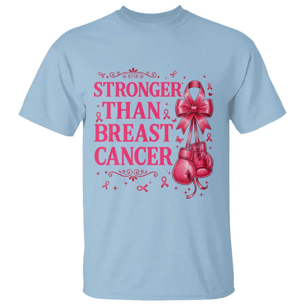 Pink Ribbon Fighter Support T Shirt Stronger Than Breast Cancer Boxing Gloves