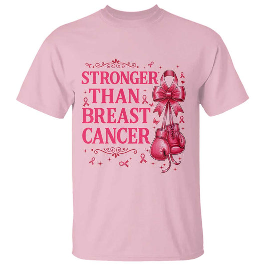 Pink Ribbon Fighter Support T Shirt Stronger Than Breast Cancer Boxing Gloves
