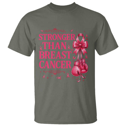Pink Ribbon Fighter Support T Shirt Stronger Than Breast Cancer Boxing Gloves