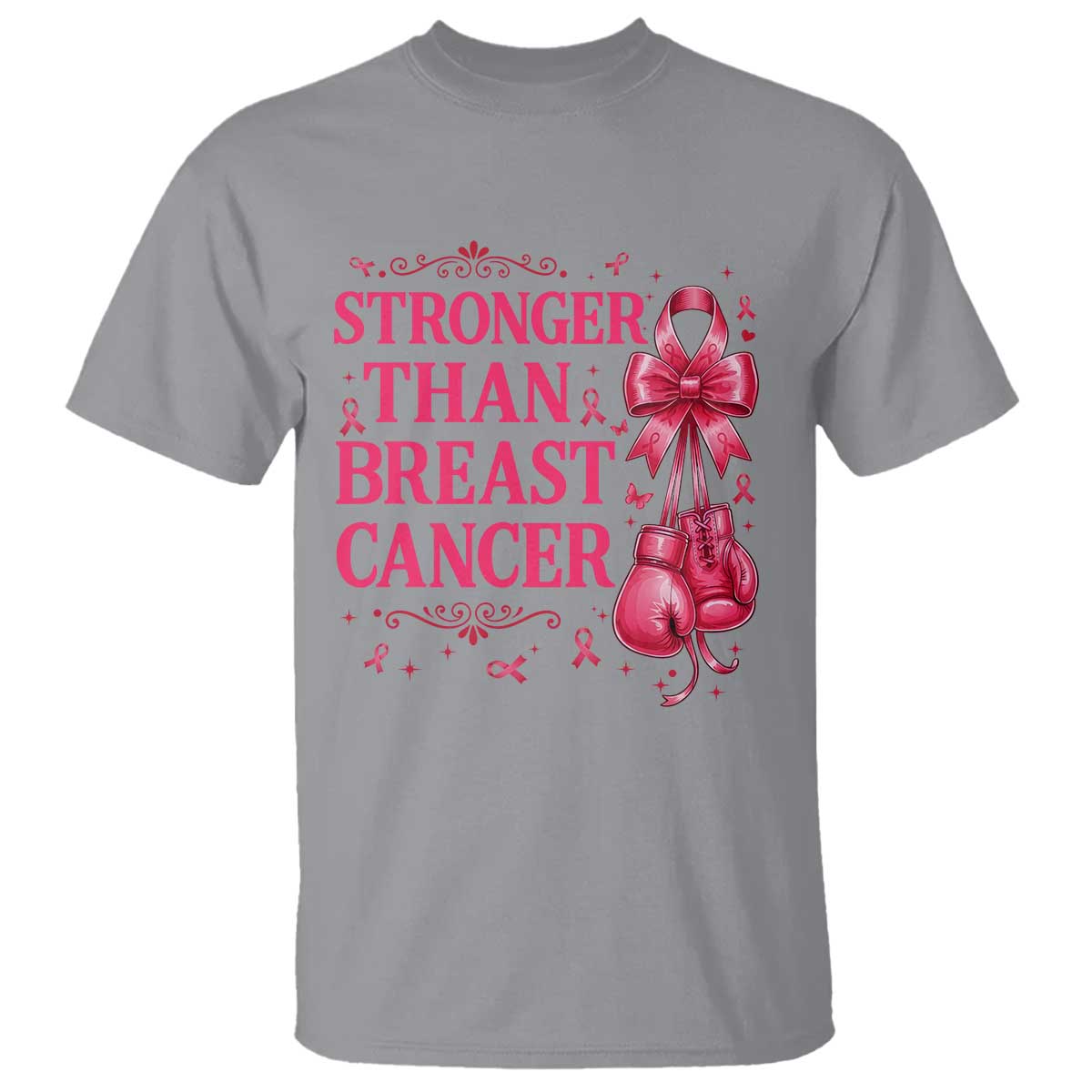 Pink Ribbon Fighter Support T Shirt Stronger Than Breast Cancer Boxing Gloves