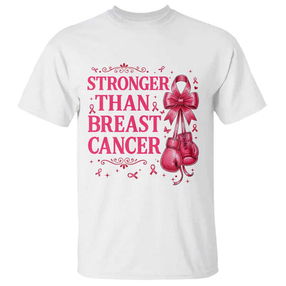 Pink Ribbon Fighter Support T Shirt Stronger Than Breast Cancer Boxing Gloves