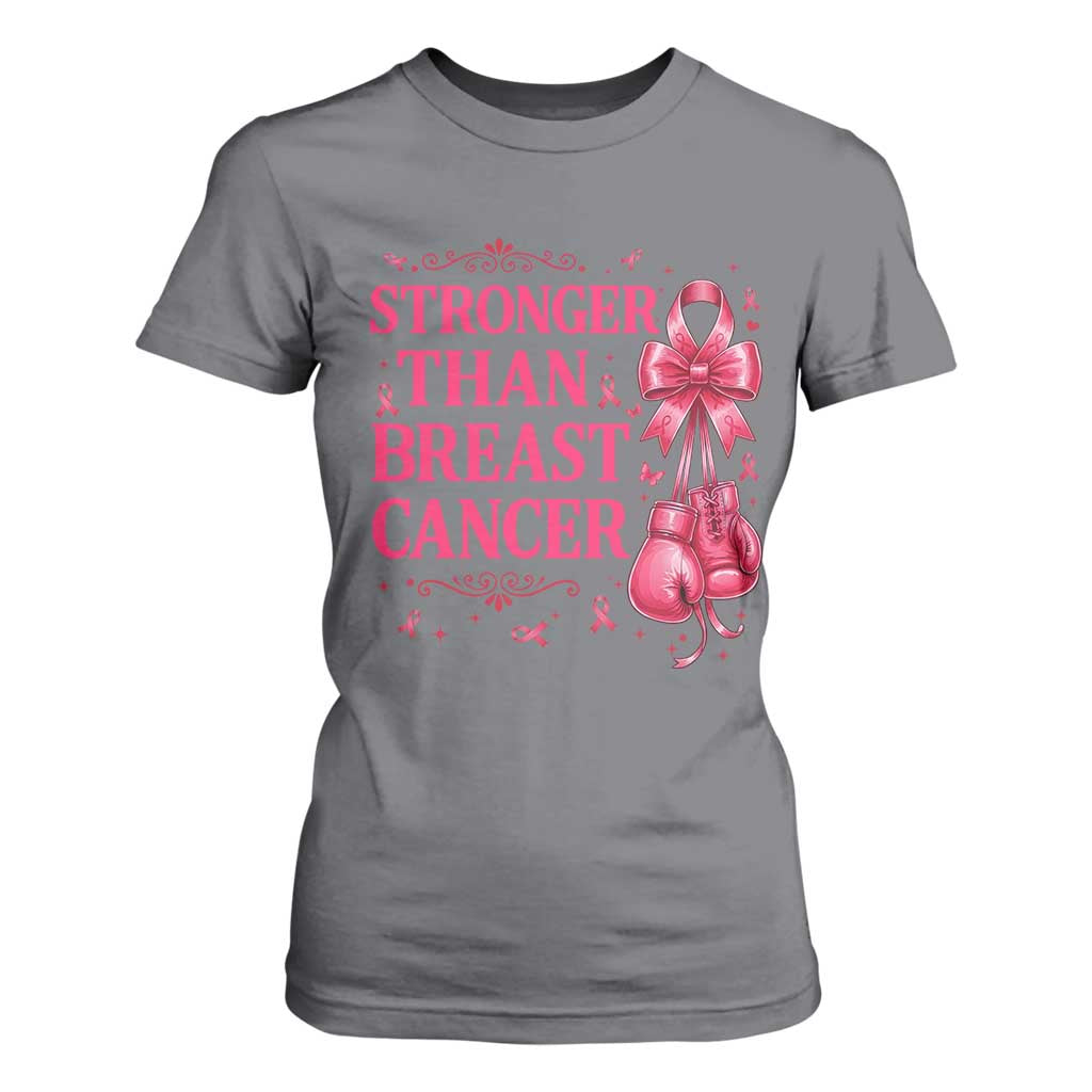 Pink Ribbon Fighter Support T Shirt For Women Stronger Than Breast Cancer Boxing Gloves