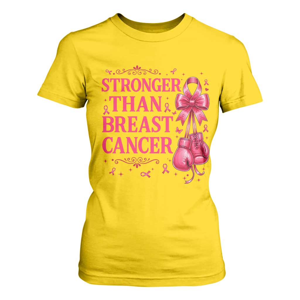 Pink Ribbon Fighter Support T Shirt For Women Stronger Than Breast Cancer Boxing Gloves