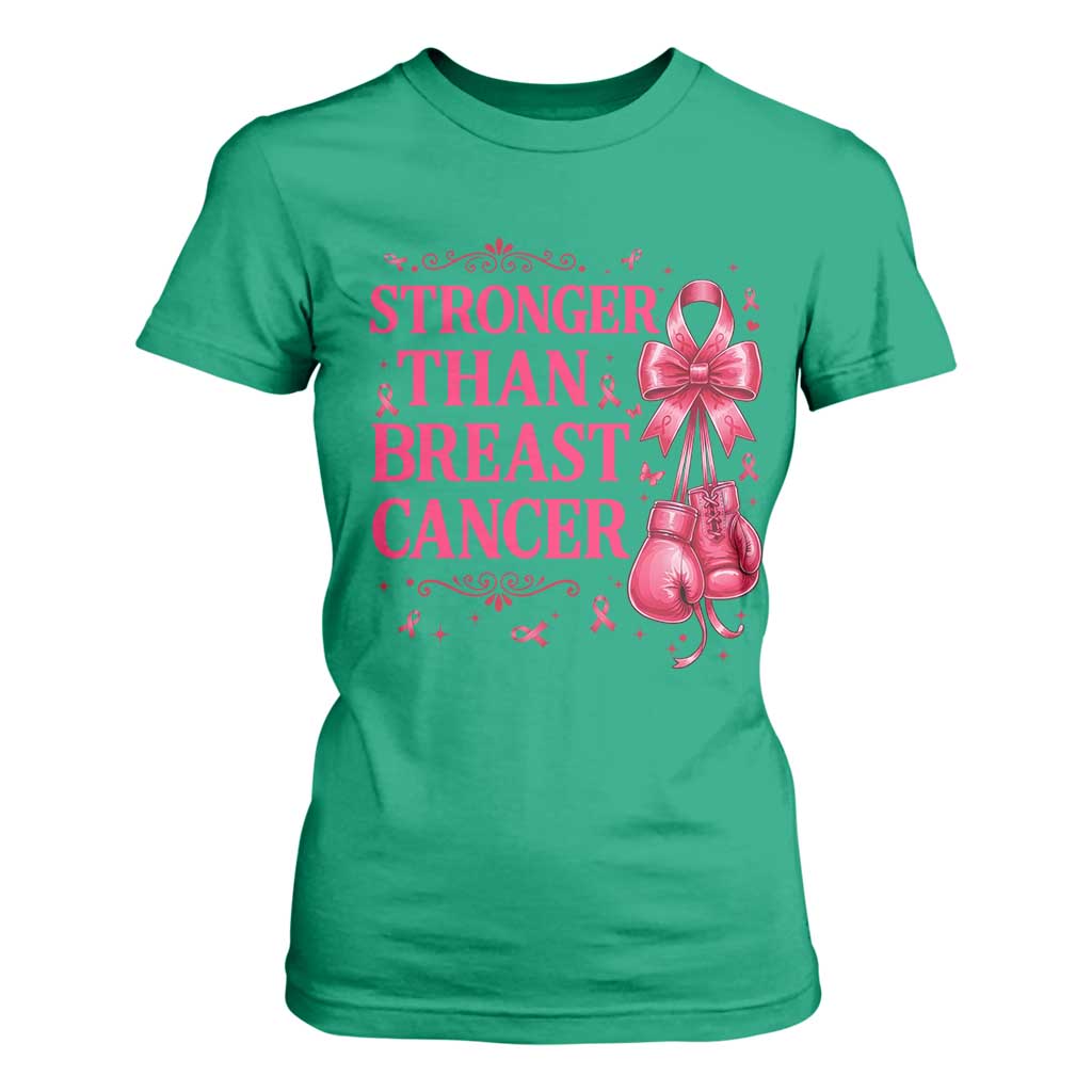 Pink Ribbon Fighter Support T Shirt For Women Stronger Than Breast Cancer Boxing Gloves