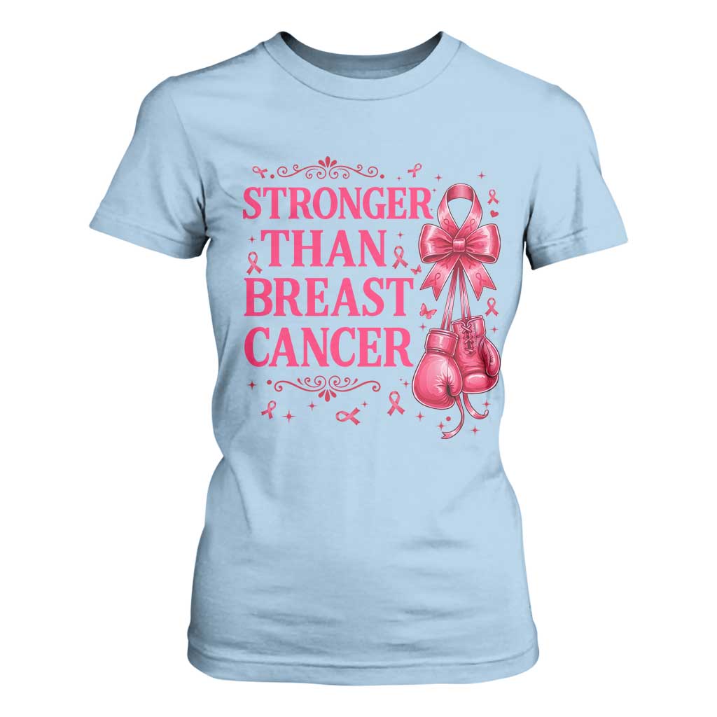 Pink Ribbon Fighter Support T Shirt For Women Stronger Than Breast Cancer Boxing Gloves