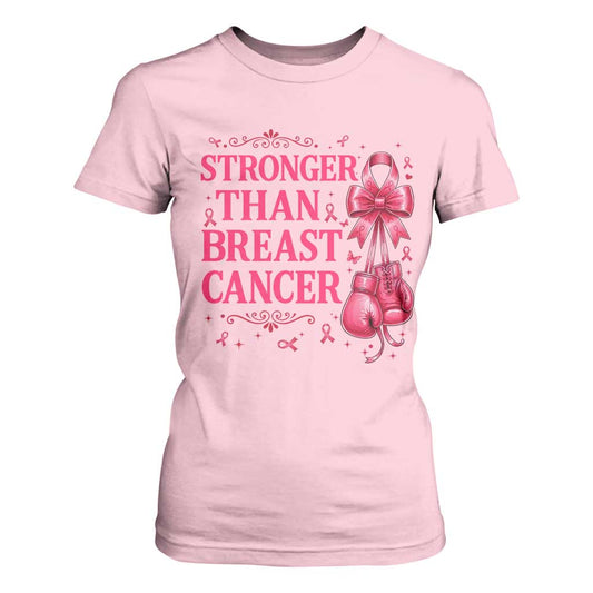 Pink Ribbon Fighter Support T Shirt For Women Stronger Than Breast Cancer Boxing Gloves
