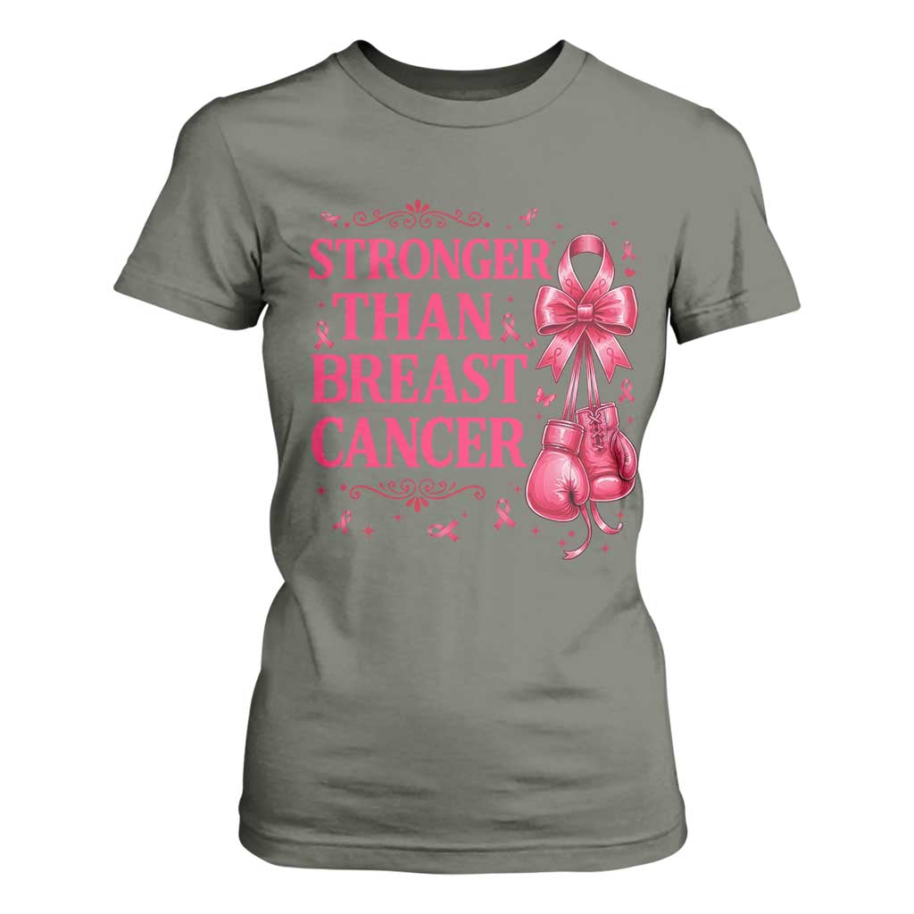 Pink Ribbon Fighter Support T Shirt For Women Stronger Than Breast Cancer Boxing Gloves