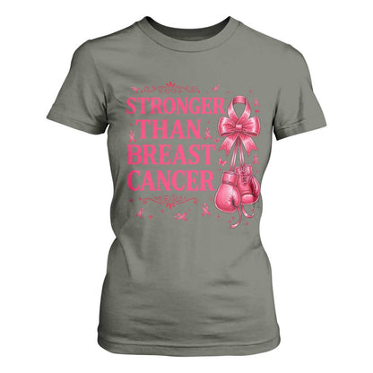Pink Ribbon Fighter Support T Shirt For Women Stronger Than Breast Cancer Boxing Gloves