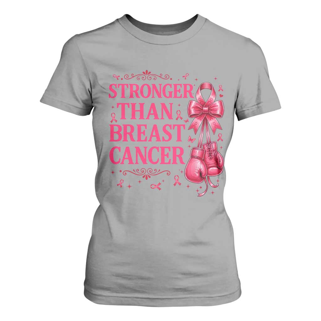 Pink Ribbon Fighter Support T Shirt For Women Stronger Than Breast Cancer Boxing Gloves