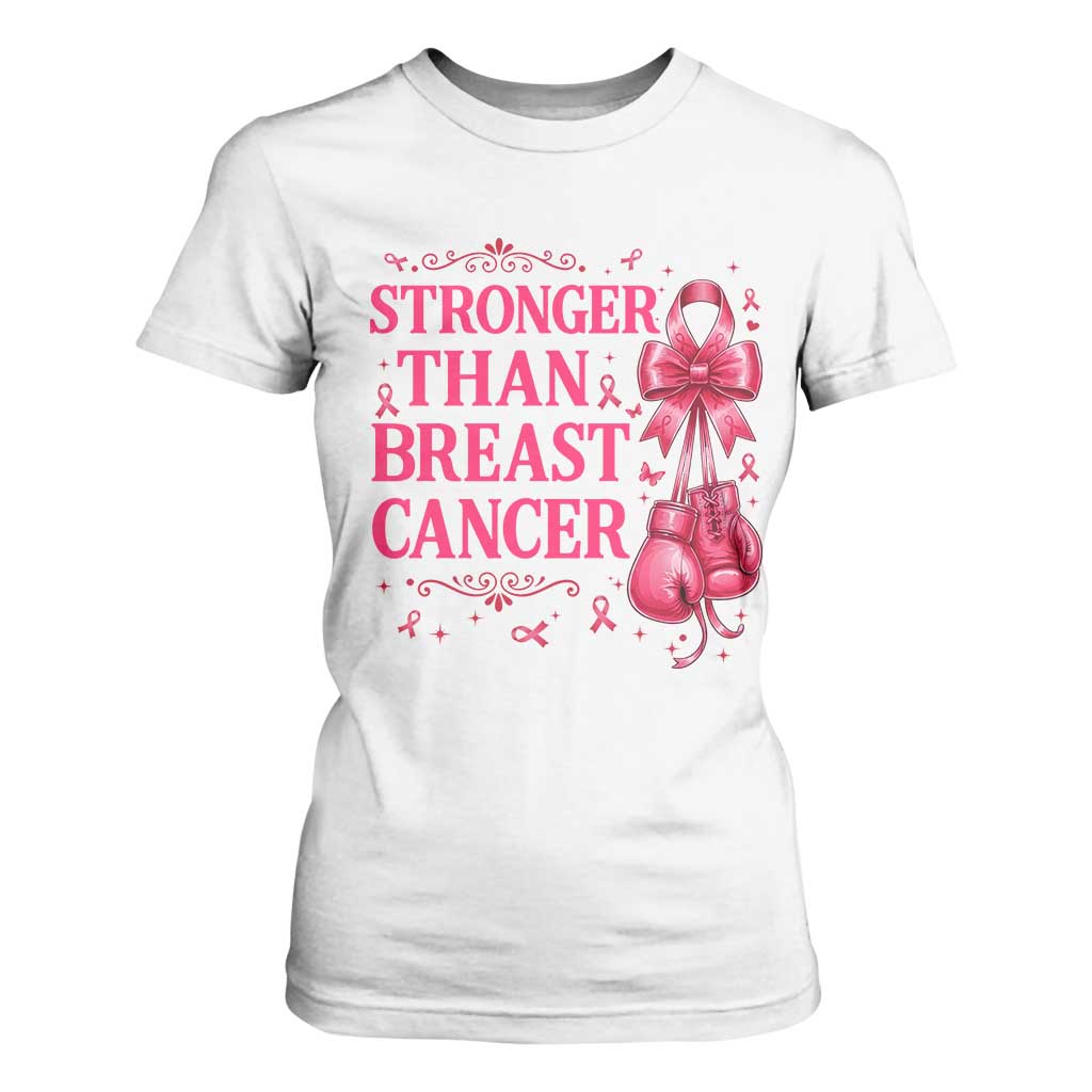 Pink Ribbon Fighter Support T Shirt For Women Stronger Than Breast Cancer Boxing Gloves
