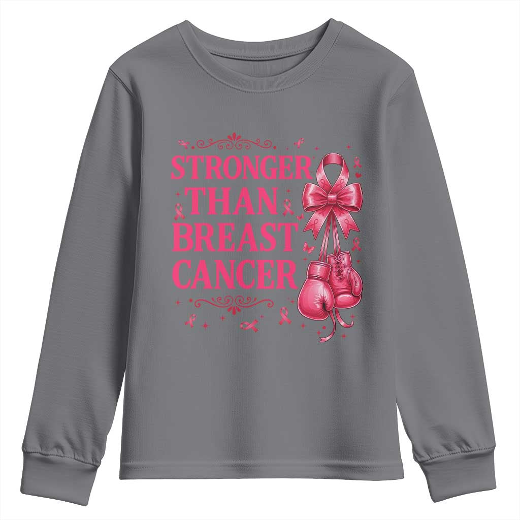 Pink Ribbon Fighter Support Youth Sweatshirt Stronger Than Breast Cancer Boxing Gloves