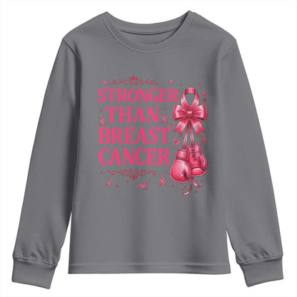 Pink Ribbon Fighter Support Youth Sweatshirt Stronger Than Breast Cancer Boxing Gloves
