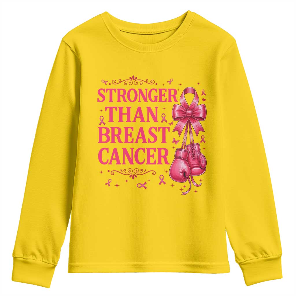 Pink Ribbon Fighter Support Youth Sweatshirt Stronger Than Breast Cancer Boxing Gloves