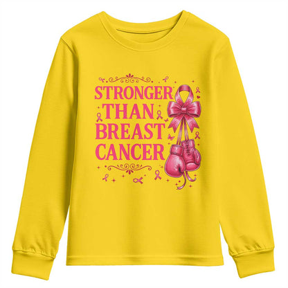 Pink Ribbon Fighter Support Youth Sweatshirt Stronger Than Breast Cancer Boxing Gloves