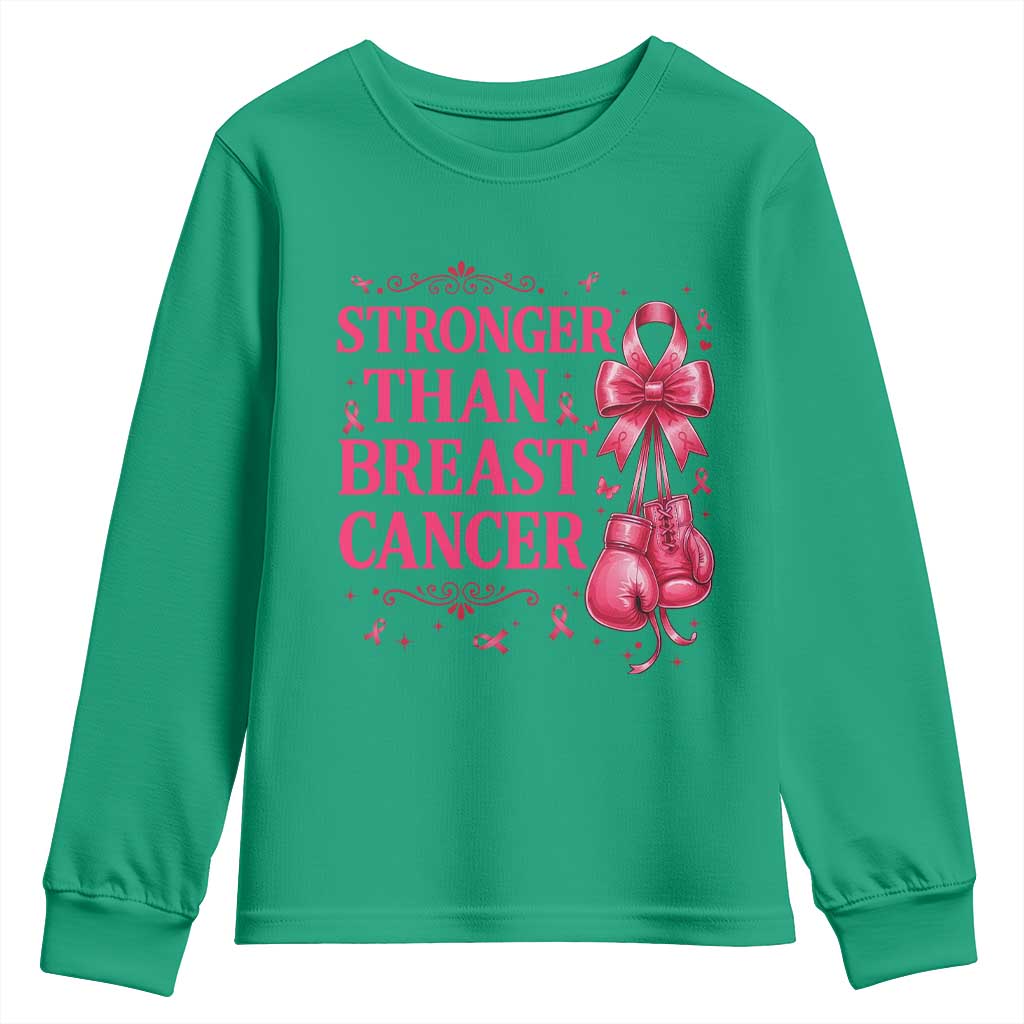 Pink Ribbon Fighter Support Youth Sweatshirt Stronger Than Breast Cancer Boxing Gloves