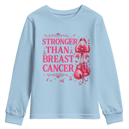 Pink Ribbon Fighter Support Youth Sweatshirt Stronger Than Breast Cancer Boxing Gloves