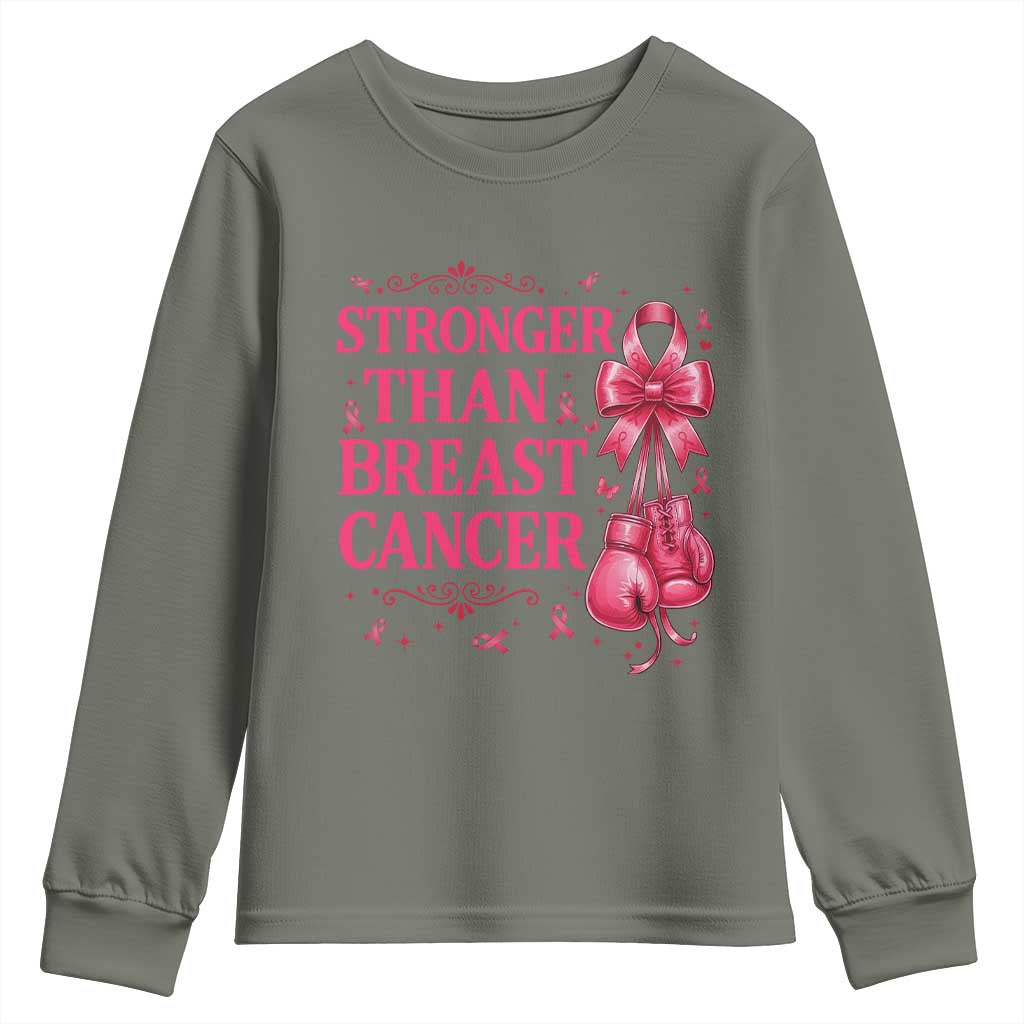 Pink Ribbon Fighter Support Youth Sweatshirt Stronger Than Breast Cancer Boxing Gloves