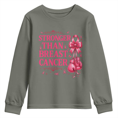 Pink Ribbon Fighter Support Youth Sweatshirt Stronger Than Breast Cancer Boxing Gloves