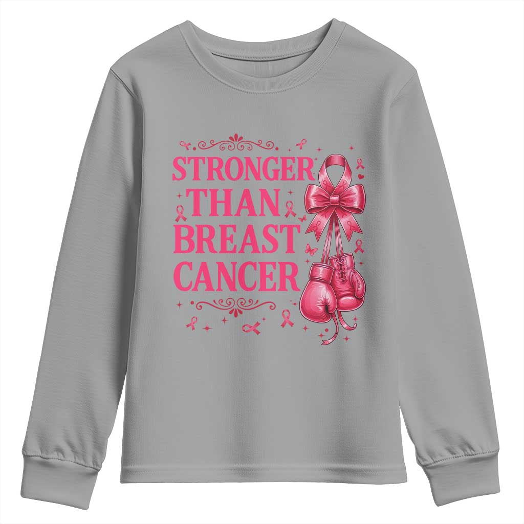 Pink Ribbon Fighter Support Youth Sweatshirt Stronger Than Breast Cancer Boxing Gloves