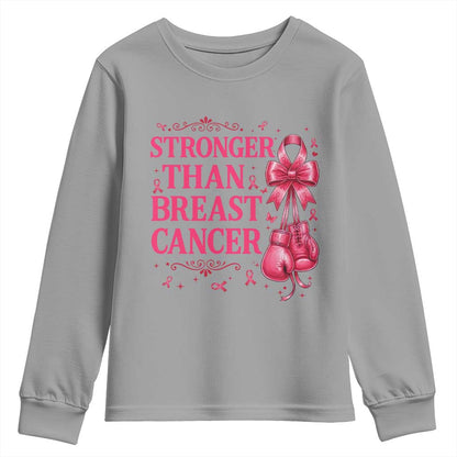 Pink Ribbon Fighter Support Youth Sweatshirt Stronger Than Breast Cancer Boxing Gloves