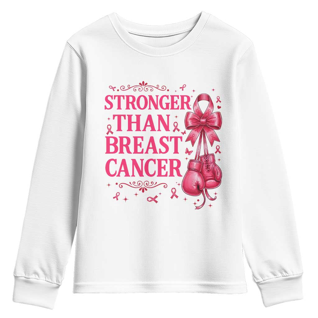 Pink Ribbon Fighter Support Youth Sweatshirt Stronger Than Breast Cancer Boxing Gloves
