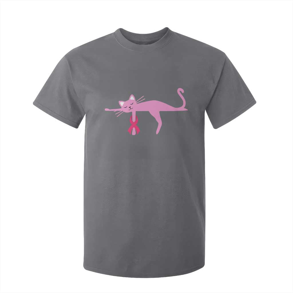 Cute Breast Cancer Cat T Shirt For Kid Pink Ribbon Pet Lover Support