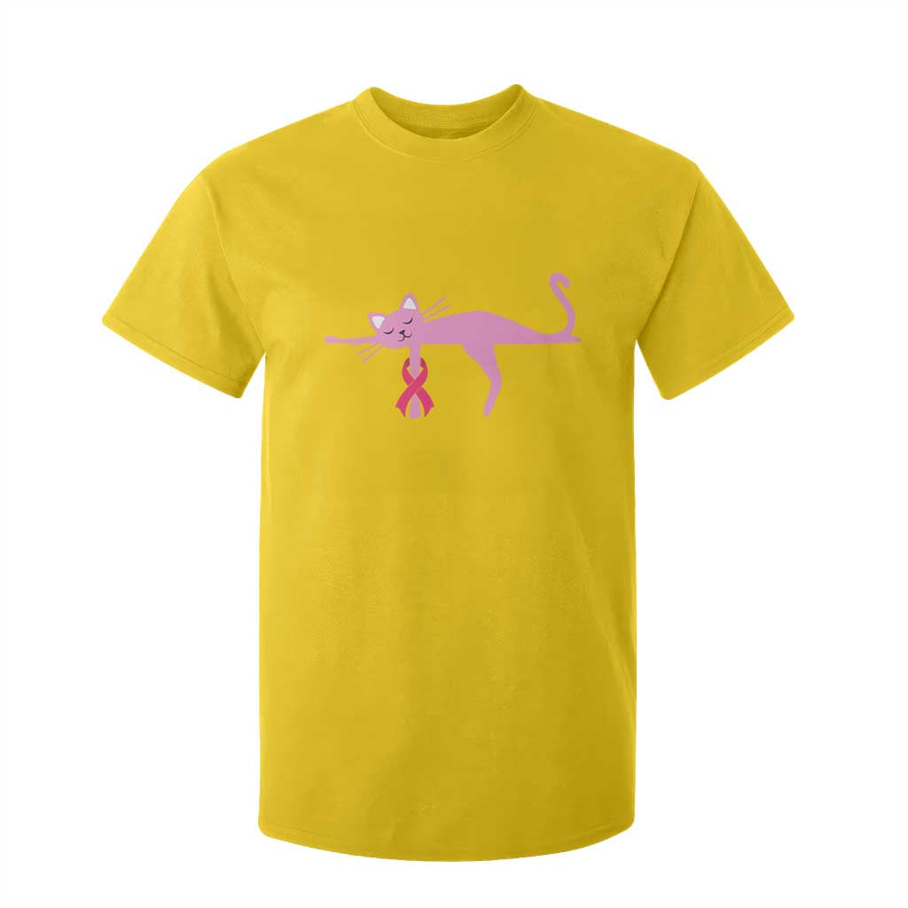 Cute Breast Cancer Cat T Shirt For Kid Pink Ribbon Pet Lover Support