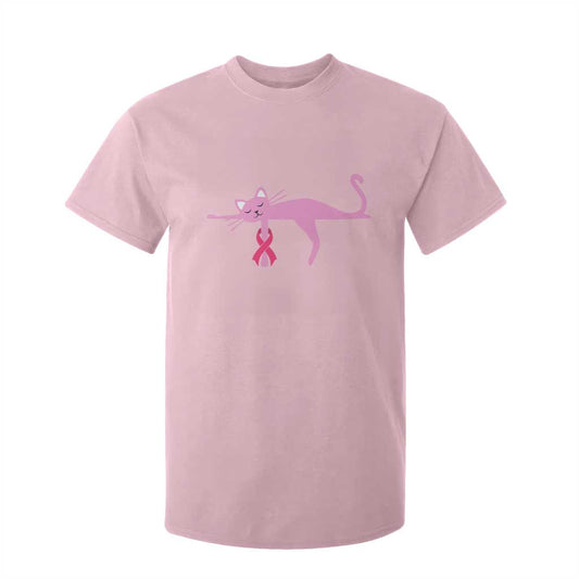 Cute Breast Cancer Cat T Shirt For Kid Pink Ribbon Pet Lover Support