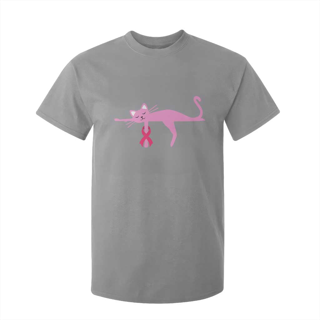 Cute Breast Cancer Cat T Shirt For Kid Pink Ribbon Pet Lover Support