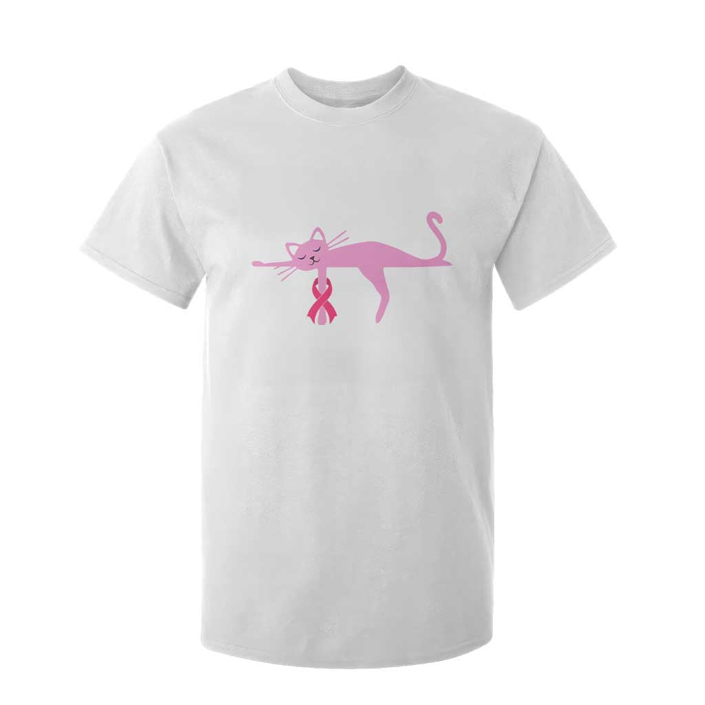 Cute Breast Cancer Cat T Shirt For Kid Pink Ribbon Pet Lover Support