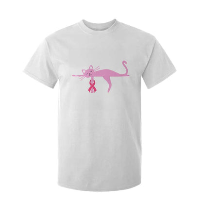 Cute Breast Cancer Cat T Shirt For Kid Pink Ribbon Pet Lover Support